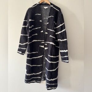 Intropia Black and White Wool Alpaca Blend Open Long Cardigan